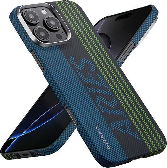 Pitaka iPhone 16 Pro Case - MagSafe Compatible, Thin & Light with Glow in The Dark, 1500D Aramid Fiber Woven