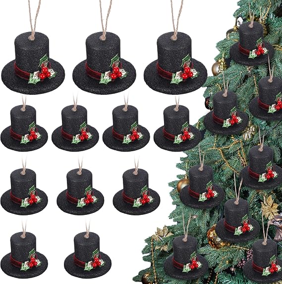Amyhill 12 Pack Winter Tree Snowman Hat Decorative Tree Topper Hat Ornaments Outdoor Pendant for Holiday Party Decor
