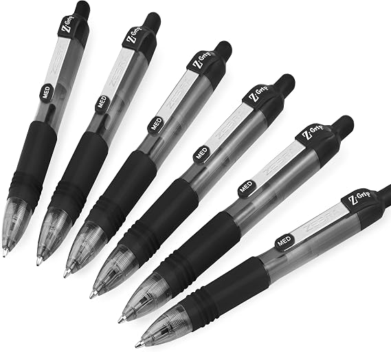 ZEBRA Z-Grip Smooth Mini Retractable Ballpoint Pens - 1.0mm - Black - Pack of 6
