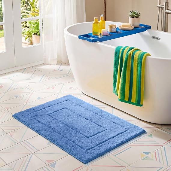 GRANNY SAYS Blue Bathroom Rugs Non Slip, 16" x 24", Bath Rugs for Bathroom, Small Bath Rug Washable,Absorbent Bath Mats for Floor, Microfiber Bath Mat for Tub, Absorbent Shower Rugs | Ultra-soft, with durable TPR backing for reliable grip, fast water absorption, machine washable for small bathroom spaces