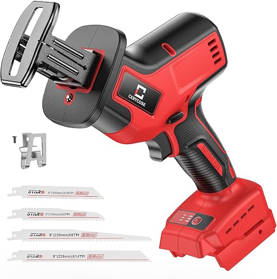 Cerycose Cordless Brushless Reciprocating Saw, Compatible with Milwaukee 18V Batteries, Tool-Free Blade Change, Includes 4 Saw Blades for Wood, Metal & PVC Cutting (Tool Only)