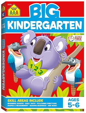 School Zone Big Kindergarten Workbook: 320 Pages, Early Reading and Writing, Numbers 0-20, Basic Math, Matching, Story Order, Ages 5 to 6