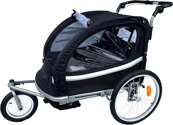 Booyah Strollers 3 in 1 Double Child Baby Bike Bicycle Trailer, Jogger, Stroller with Suspension| 88 lb Capacity | Helmet-Friendly Design, Ventilation, and Storage
