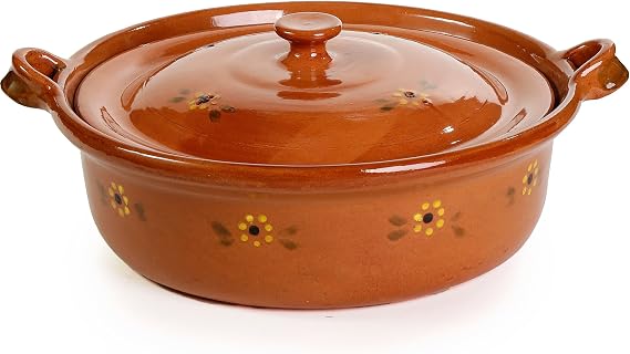 Mexican Clay Flat Cazuela Pot, Medium, 4 Quarts
