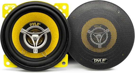 Pyle Car Two Way Speaker System-Pro 4 Inch 140 Watt 4 Ohm Mid Tweeter Component Audio Sound Coaxial Speakers For Car Stereo w/20 Oz Magnet,1.85 Mount Depth Fits Standard OEM-Pyle PLG4.2(Pair),Yellow