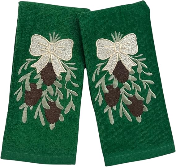 Serafina Home Winter Holiday Christmas Hand Bathroom Fingertip Towel Set: Light Blue Peace Dove Applique on Soft Velour Terry White, 100% Cotton, 18 x