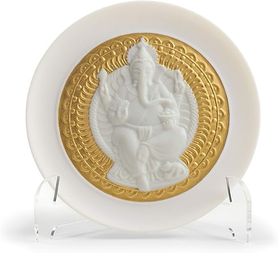 LLADRO Lord Ganesha Decorative Plate. Golden Lustre. Porcelain Plates.