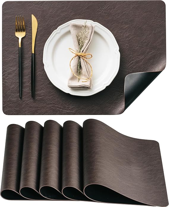 DOLOPL Placemats Set of 6, Reversible Dual-Color Faux Leather Place Mats