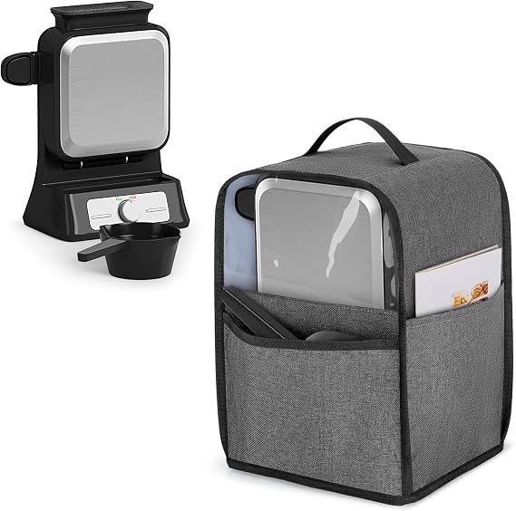 YARWO Waffle Maker Cover Compatible with Ninja Belgian Waffle Maker BW1001 | Protective Dust Cover, Visible PVC Window, Top Handle, Foldable, Pockets Fits Waffle Iron, Pour Cup, or Kitchen Accessories