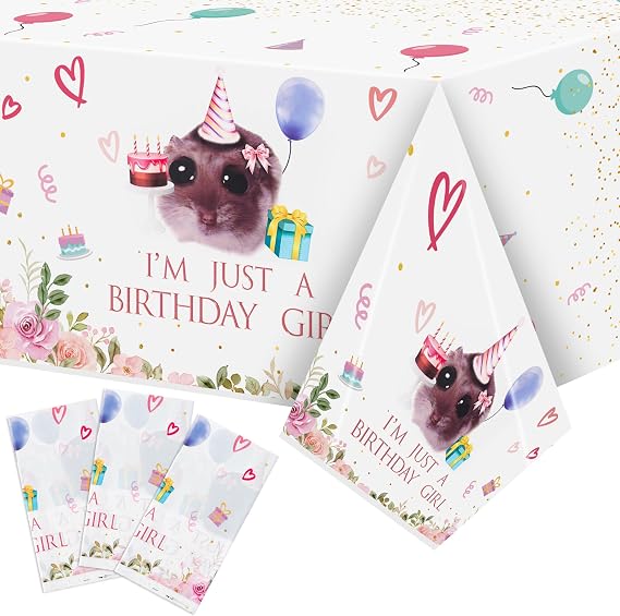 3 Adet Hamster Parti Masa Örtüsü Sevimli Hamster Doğum Günü Masa Örtüsü Doğum Günü Kız Temalı Parti Süslemeleri Plastik Tek Kullanımlık Dikdörtgen Masa Örtüsü Dekor Kızlar için Doğum Günü Hayvanları