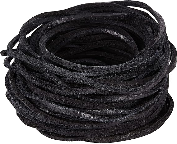 GORGECRAFT 11Yds 3mm Black Flat Genuine Leather Cord Natural Leather String Lace Strips Full Grain Cowhide Braiding String Roll for Jewelry Making DIY Craft Braided Bracelets Belts Keychains