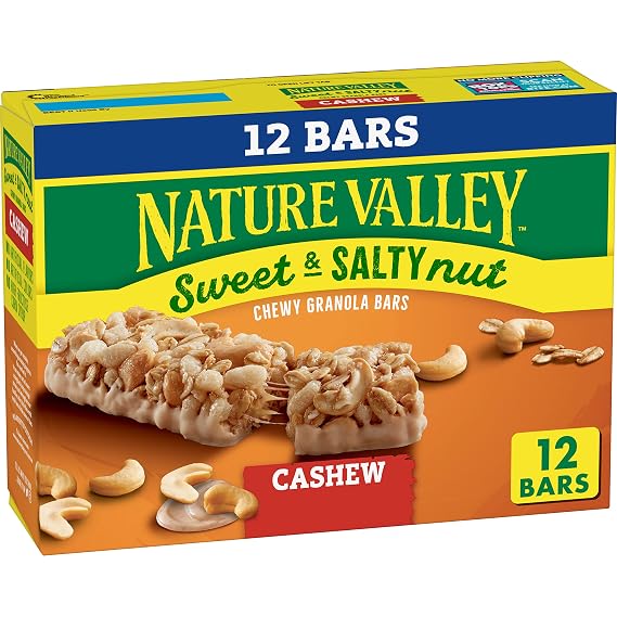Nature Valley Cashew Sweet & Salty Nut Granola Bars, 12 ct, 14.4 oz | Savory Cashews & Sweet Granola, No Artificial Flavors, Colors, or High Fructose Corn Syrup, Portable for Lunch or Trail