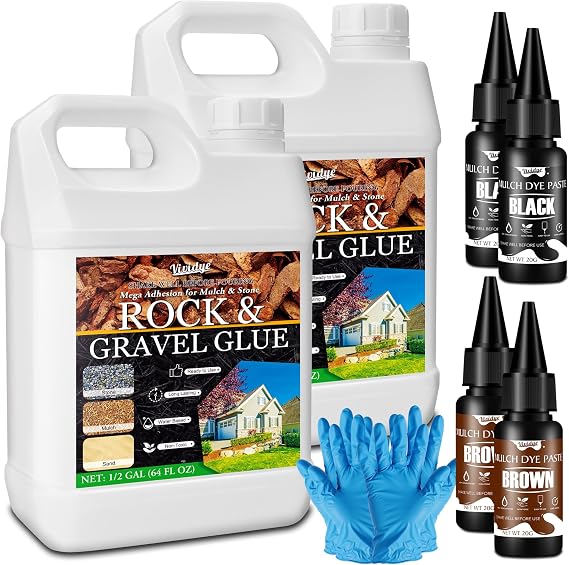 Rock Glue for Landscaping, 128oz Transparent Mulch Glue with 2 Color Dye | Weather-Resistant, Long-Lasting | Strong Gravel Stabilizer Binder & Stone Glue for locking Pebble, Pine Straw, Pea Gravel