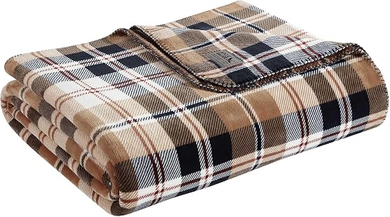 Eddie Bauer - Twin Size Blanket, Ultra-Soft Plush & Reversible Plaid Bedding for Year Round Comfort, Throw Blanket for Couch or Bed (Trailhead Plaid Beige)