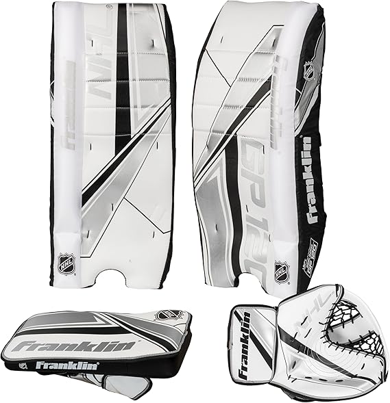 Franklin Sports NHL Kids Street Hockey Goalie Pads Set - Kids Hockey Training Equipment - Includes Block Pad, Catch Glove, and Goalie Pads