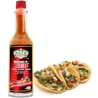 Wasabi-O Red Chili Wasabi Sauce - Spicy Japanese Sauce with Real Wasabi Paste - Vegan, Gluten-Free & Organic - Glass Bottle for Sushi, Steak, Tacos, Dipping - 1 X 1.94 Oz