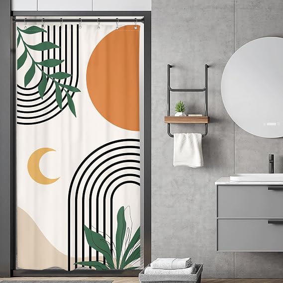 Stall Boho Small Half Shower Curtain Set Camper Abstract RV Bathroom Decor