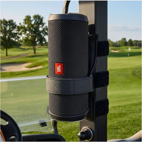 HomeMount Portable Speaker Mount for Golf Cart Accessories - Adjustable Strap Fits Bluetooth Wireless Speaker Strap Attachment to Railing/Cross bar/Frame Black