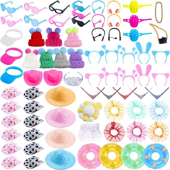 Poen 100 Pcs Rubber Duck Accessories for Hats Glasses Necklaces Rings