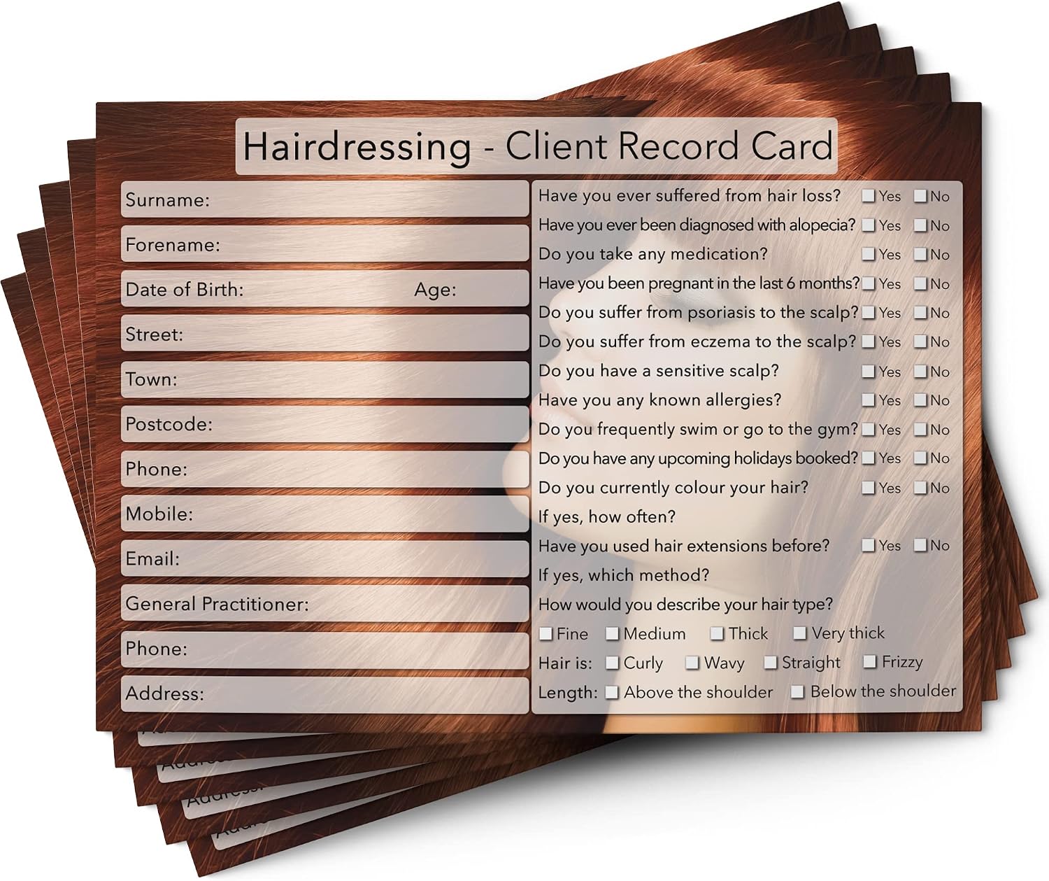 Hairdressing Client Cards A6 Size - Salon and Therapist Customer Consultation Record - Treatment Services Essentials - Profile and Recording Forms - Beauty Stationery - 105x148mm - Pack of 25