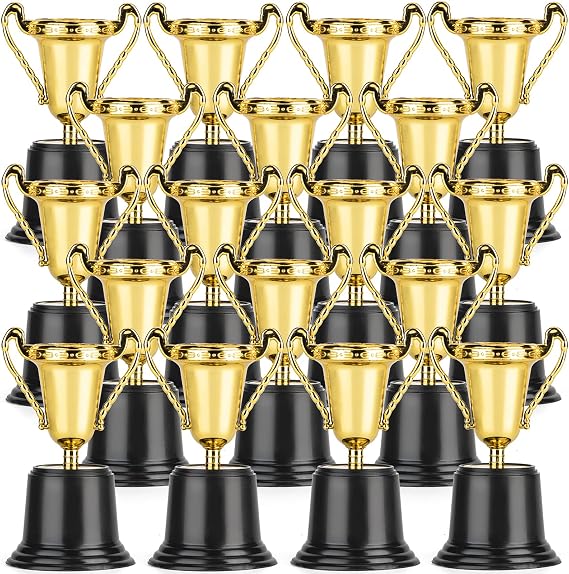 Uzoxlsn 24 Pack 5 Inch Plastic Golden Mini Trophies Cup Awards | Halloween Party Favors, Kids Classroom School Rewards, Competition Or Celebration Awards Props, Sports Tournament Prizes