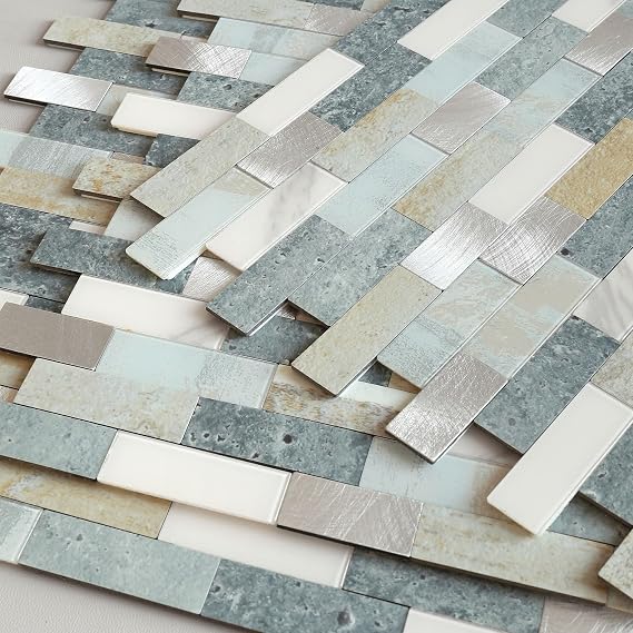 BeNice Peel Stick Backsplash Brick Stone Wall Tile Blue Gray 10pcs