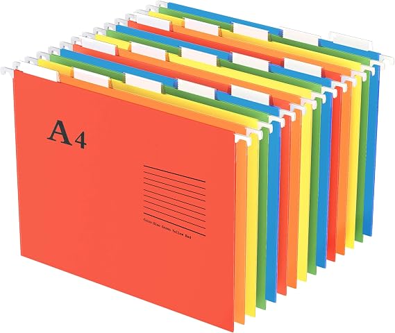 Oterri Hanging File Folders, A4 Size with 5 Elegant Colors to Choose, 1/5-Cut Adjustable Tab,15pcs Per Box