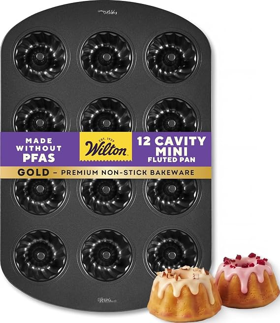 Wilton Gold Non-Stick Mini Fluted Tube Pan, Made Without PFAS, 12-Cavity