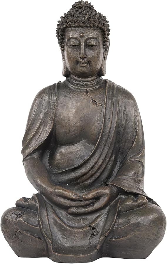 Alpine Corporation 15" Tall Indoor/Outdoor Meditating Buddha Statue, Tabletop Garden Decor, Bronze