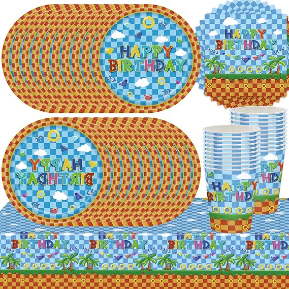 61Pcs Hedgehog Birthday Tableware Set, Kinder Party Decorations, Cartoon Themed Party Decorations, Cartoon Tableware Includes Plates, Napkins, Paper Cups, And Tablecloths (20 Guests)