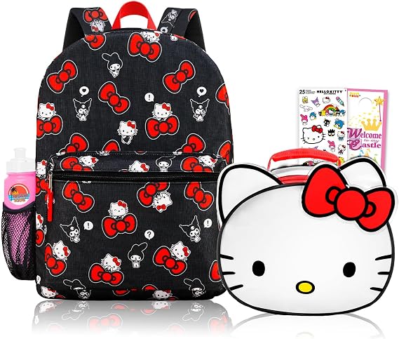 Hello Kitty Backpack and Lunch Box Set 16 School Bag with Insulated Lunch Bag, Water Bottle, Stickers & More | Hello Kitty School Supplies Bundle for Girls & Kids