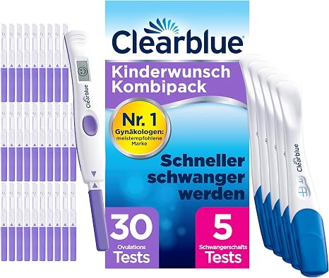 Clearblue Kinderwunsch Ovulation Test Kit Advanced & Digital 30 Tests + 1 Holder + 5 Quick Detection Pregnancy Tests for Results in Just 1 Minute Fertility Test for Women