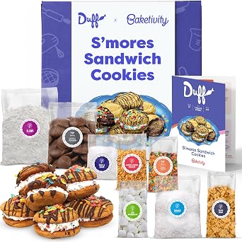 Baketivity x Duff Goldman Smores Sandwich Cookies Kit Kids Baking Set Cooking Kits for Kids with Premeasured Ingredients, Decorating Supplies, STEM Activities - Baking Sets for Girls, Boys Ages 6-12
