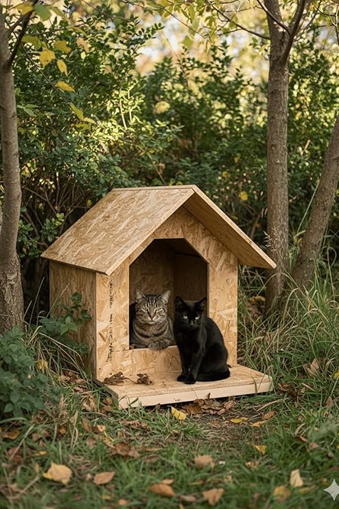 Reyo Cat House Outdoor Suitable Wooden Cat House OSB 45x40x40 cm - CAT20