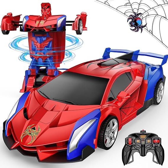 Transform Remote Control Car, RC Cars for 3-12 Year Old Boys Girls One-Button Deformation 2.4Ghz 1:18 Scale Transforming 360Rotation Robot Toys Birthday Gifts Easter Basket Stuffers for Kids