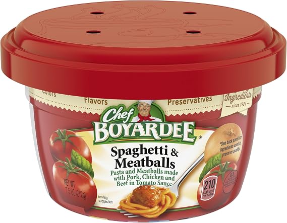 Chef Boyardee Spaghetti & Meatballs In Tomato Sauce, 7.5-Ounce Microwavable Bowls (Pack Of 12)
