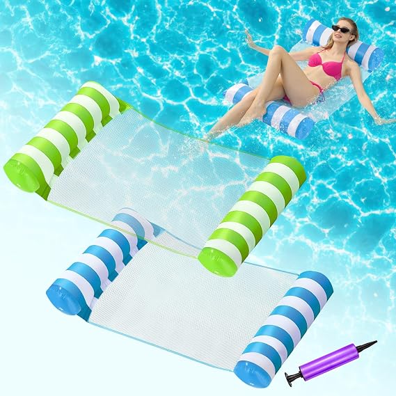OKSUWATER 2 Pack Inflatable Pool Floats Adult, 4-in-1 Water Hammock