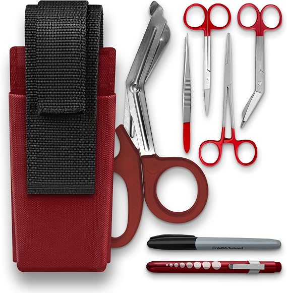 ASA Techmed EMT and First Responder Medical Tool Kit: Adjustable Nylon Belt Pouch, Premium First Aid Gear: EMT Shears, 7.25" Bandage Scissors, 5.75" Forceps, 6" Hemostat,Pupil Light, and More