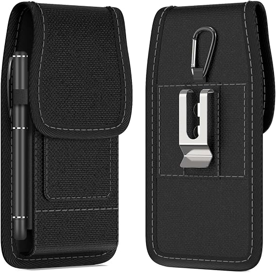 CoverON Holster for Samsung Galaxy A07 A17 A16 A06 A05 A05s A90 A80 A73 A72 A42 A32 A23 A22 A21S A14 A13 A12 Phone Case Belt Clip Carabiner Vertical Nylon Pouch Bag (Fits with Otterbox or any Case on)