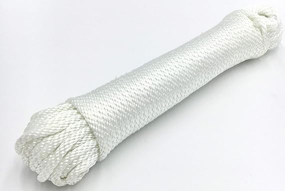 Great White, Nylon Rope, Made in USA 100% Nylon, White Heavy Duty, Solid Braid 1/2"x50'(#16) Flagpole, Marine, Camping, Cargo Tie Down, Pulley System, Crafting, Clothesline, Tarp, DIY Home Improvement