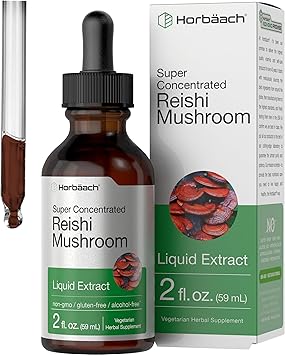 Horbaach Reishi Mushroom Extract Tincture | 2 Fl Oz | Liquid Drops | Ganoderma Lucidum | Vegetarian, Alcohol Free | Non-GMO, Gluten Free Supplement