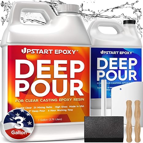 Deep Pour Epoxy Resin Kit 3 Gallons, Up to 2" Deep Pours | Perfect for Art and Countertop Making - Clear, Color Casting with Mica Powder Perfect for River Table, Tabletop, Jewelry