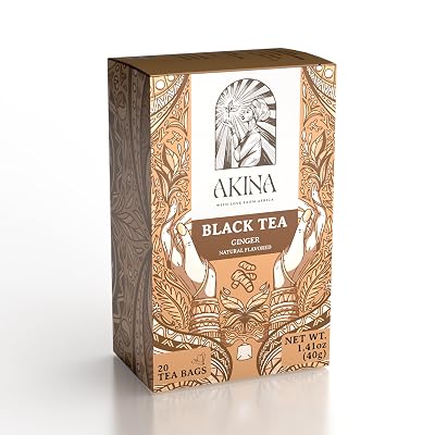 Akina Single-Origin Ginger Tea Bags | 100% Naturally Flavored Black Tea, Kenyan Origin, Gourmet, Hot Beverage 20 Envelope Bags, 40g