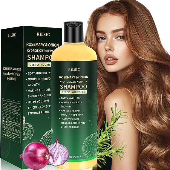 500ML Rosemary & Onion Shampoo for Hair Growth Women & Men, Natural Rosemary Hair Shampoo for Strengthening & Thickening with Hydrolyzed Keratin for Hair Loss, Oily Thinning Hair