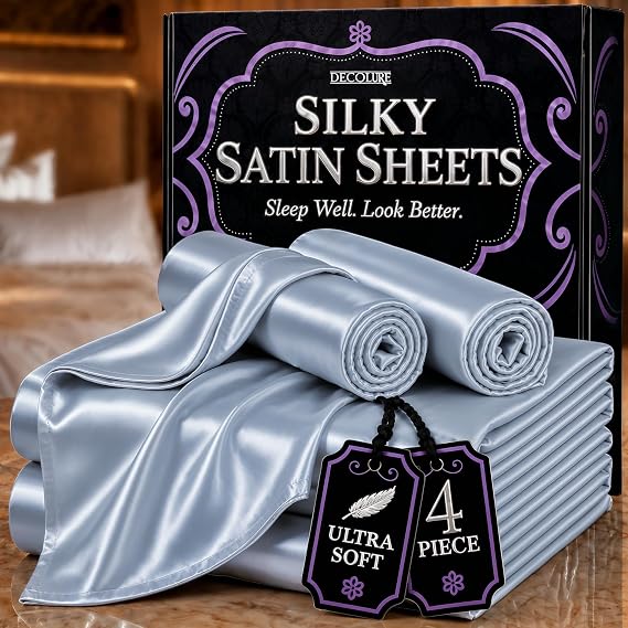 DECOLURE Satin Sheets Full Size | Softer than Silk | Luxury 4 Piece Bed Set