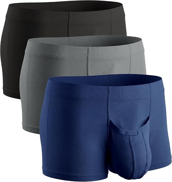 Men Pouch Boxer Briefs, Modal Mens Underwear, Breathable Moisture Wicking Soft Boxer Shorts With Ball Pouch 3Pack