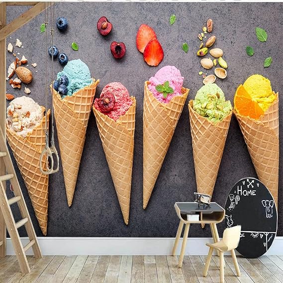 Summer Ice Cream 3D Wallpaper, Delicious Desserts Removable Self Adhesive Wall Sticker-Peel and Stick Wallpaper, Fadeless Odorless for Bedroom Mural Home Decor,78.7" W x55.2 H