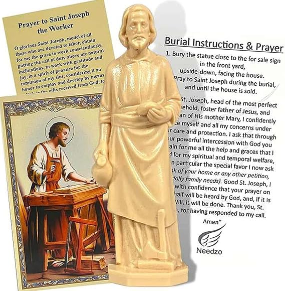 Saint Joseph Statue for Selling Houses, Set with Instruction and Prayer Cards, 2.36-Inch Bookroom Statue