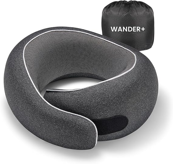 WANDER+ Plus Travel Neck Pillow, Max Black | Pure Memory Foam, Comfortable Breathable Cover, 360 Degree Support Ergonomic Design