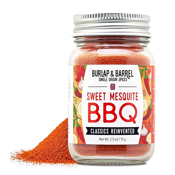 Burlap & Barrel Sweet Mesquite BBQ Seasoning Smoky-Sweet BBQ Blend with Wild Mesquite, Panela Sugar, Sun-Dried Tomato & Smoked Paprika As seen on Shark Tank 2.5oz Glass Jar